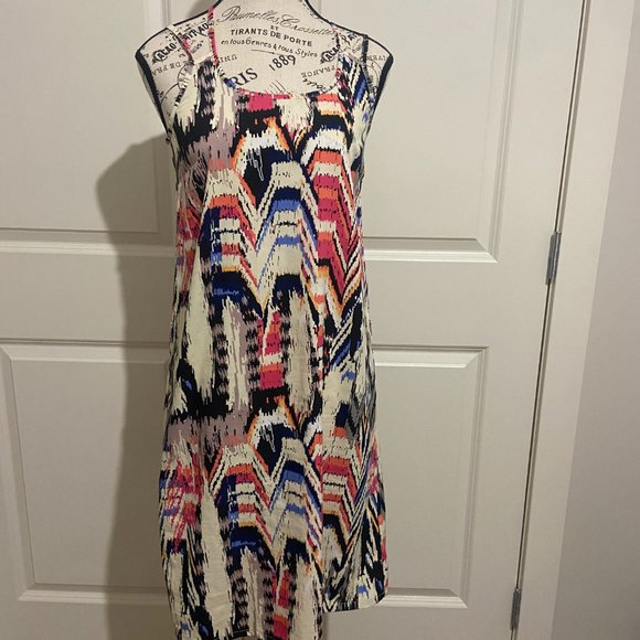 fun strapy flowy summer dress with neutral and bright colours - Picture 1 of 4